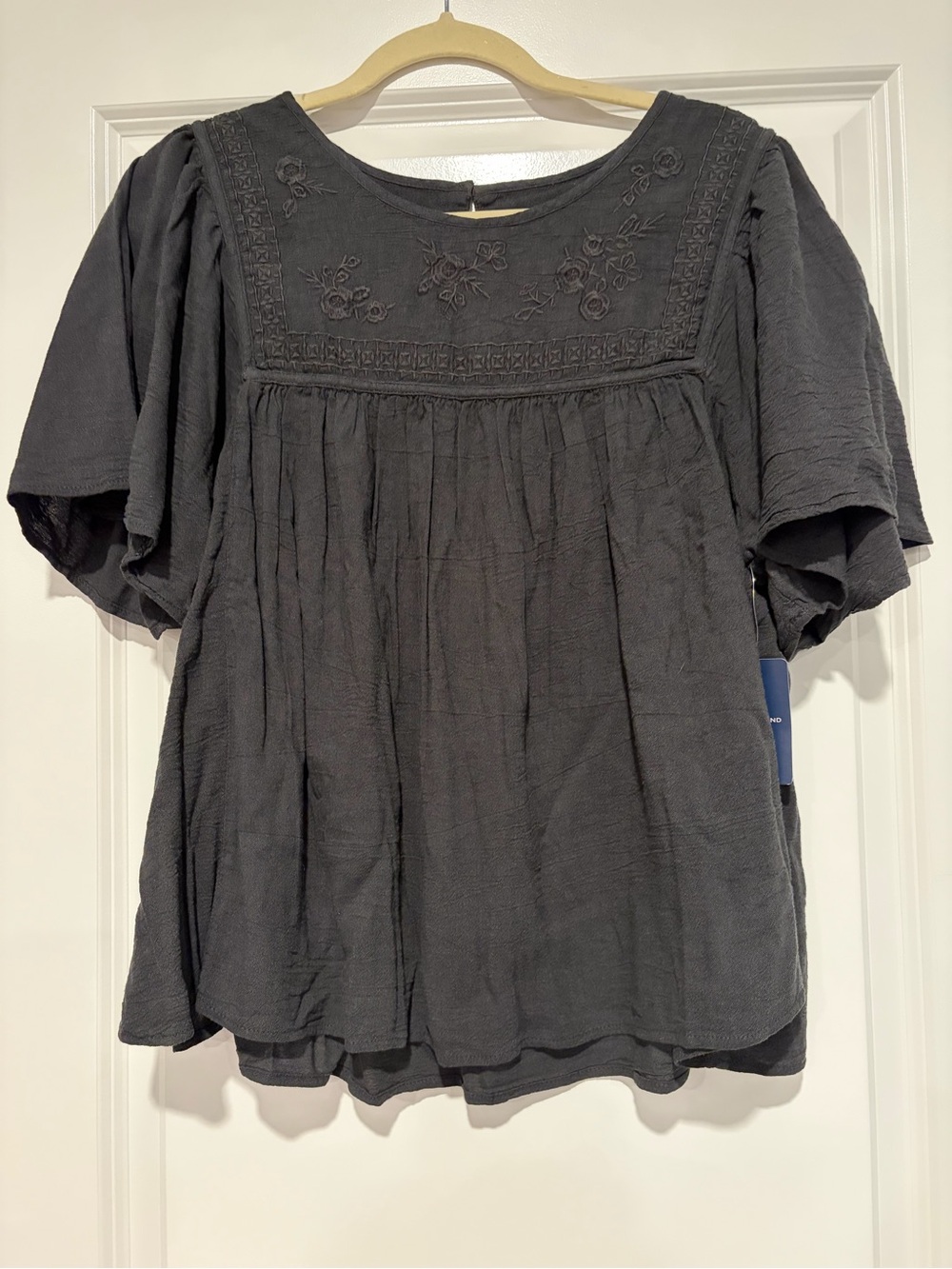 Lucky Brand Black Embroidered Peasant Top - Women